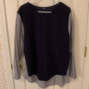 Long Sleeve Navy & Pinstripe Blouse
